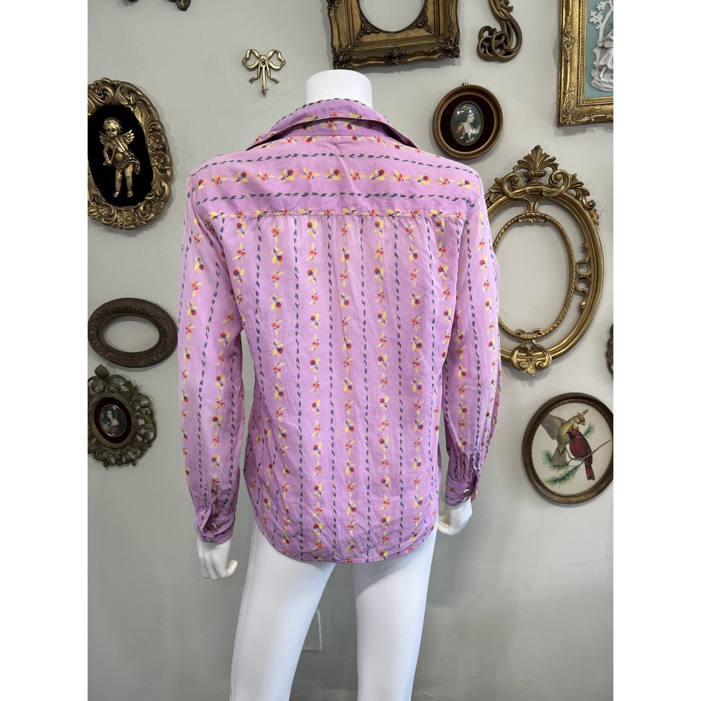 Celine Paris Vintage Pink Floral Stripe Long Sleeve Button Up Shirt Womens 42 - Picture 3 of 7